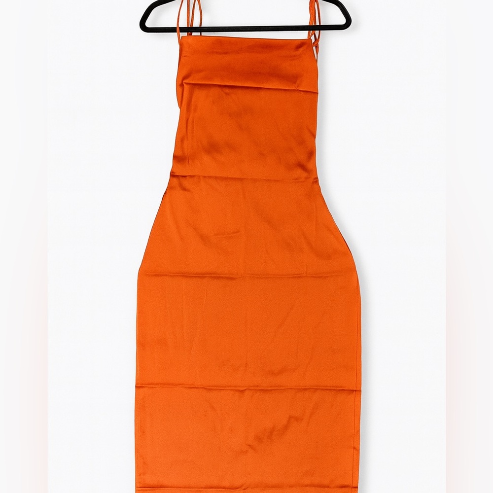 Crisscross Back Strap Orange Midi Dress